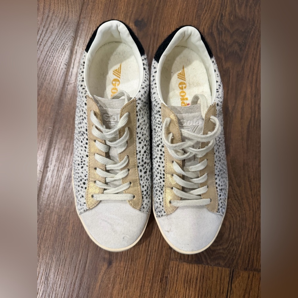 Anthropologie Gola Classics Women's Nova Oasis Sneakers leopard gold gray suede - Picture 3 of 10